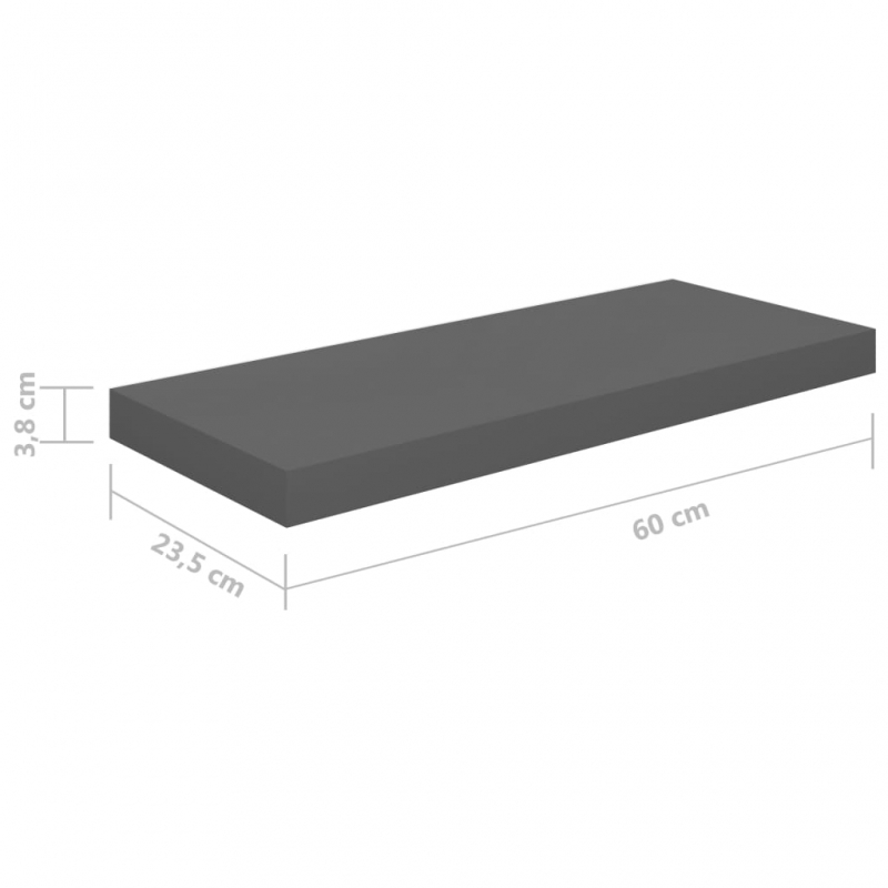 Schweberegale 4 Stk. Hochglanz-Grau 60x23,5x3,8 cm MDF