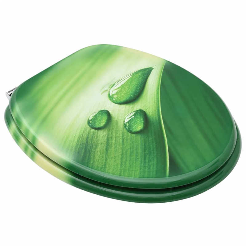 Toilettensitze mit Deckel 2 Stk. MDF Grün Wassertropfen-Design