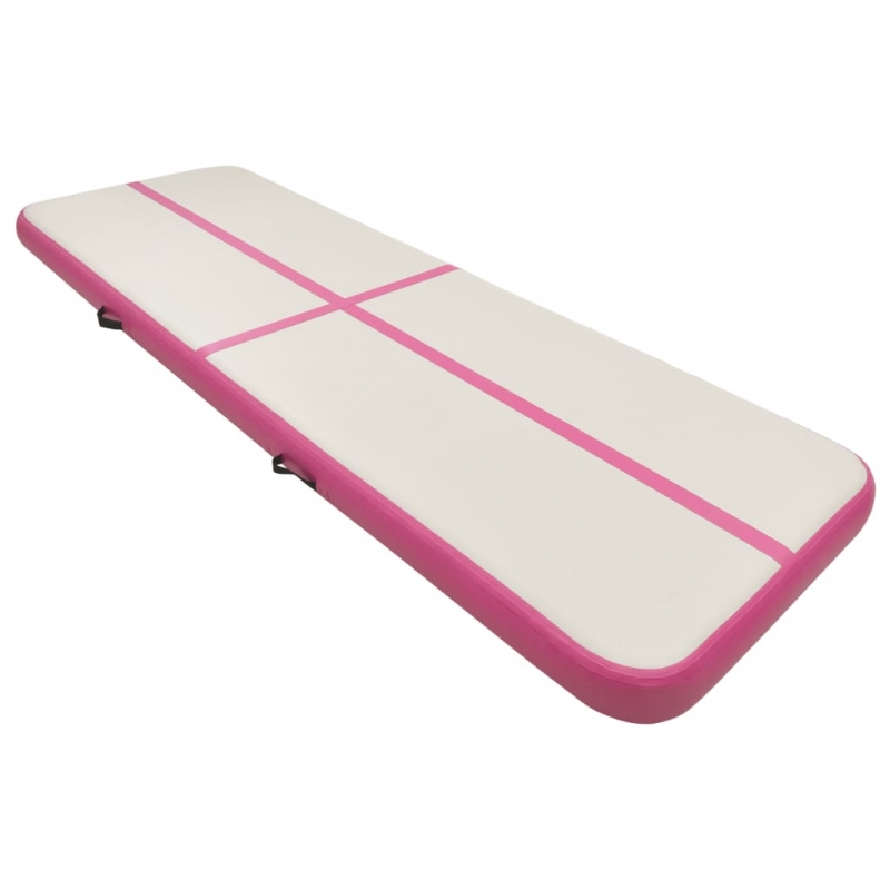 Aufblasbare Gymnastikmatte mit Pumpe 400x100x20 cm PVC Rosa