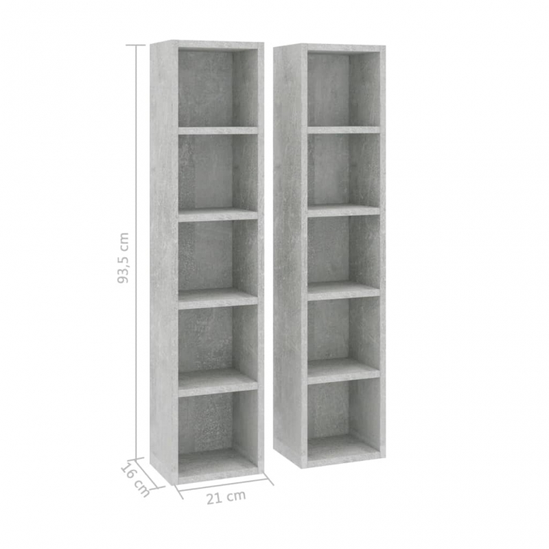 CD-Regale 2 Stk. Betongrau 21x16x93,5 cm Holzwerkstoff