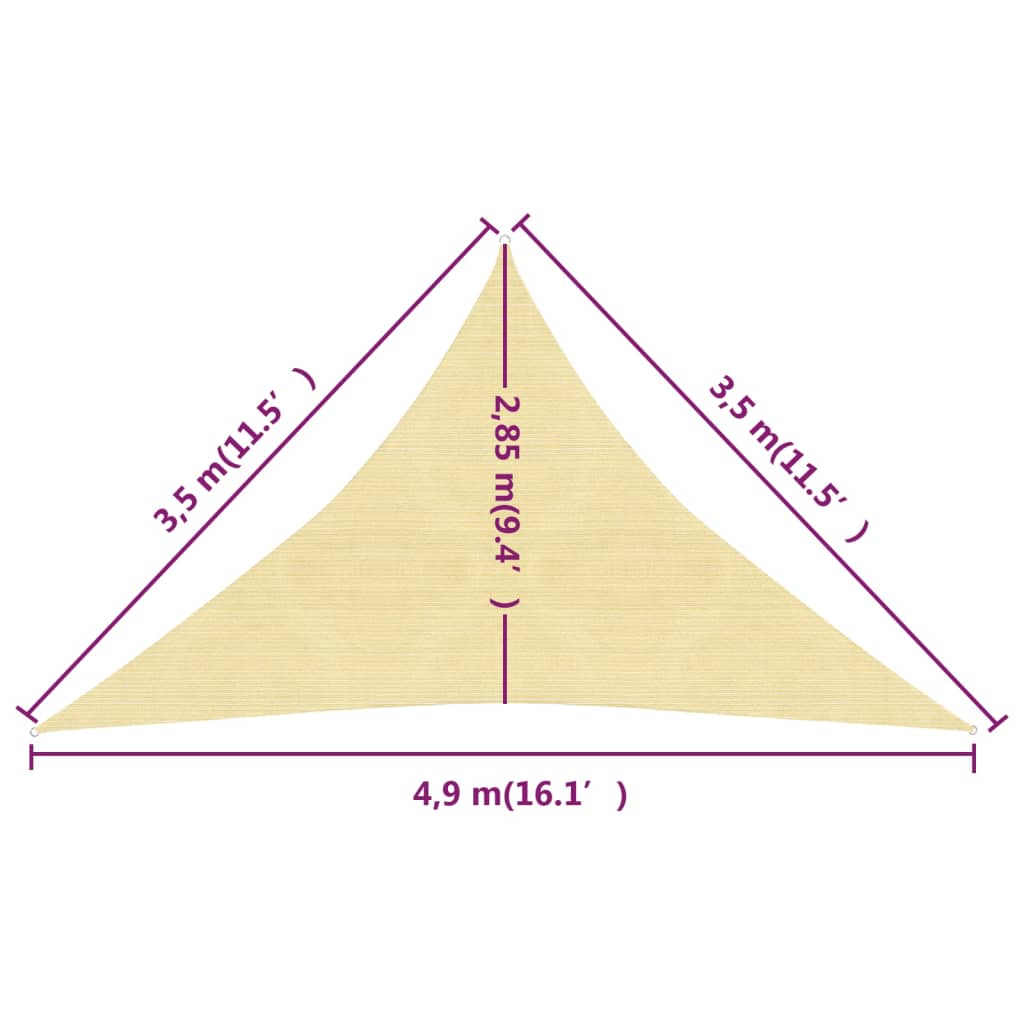 Sonnensegel 160 g/m² Beige 3,5x3,5x4,9 m HDPE