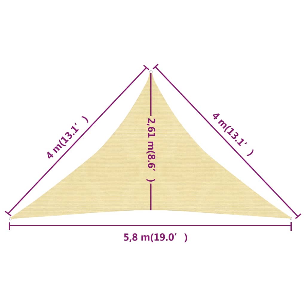 Sonnensegel 160 g/m² Beige 4x4x5,8 m HDPE