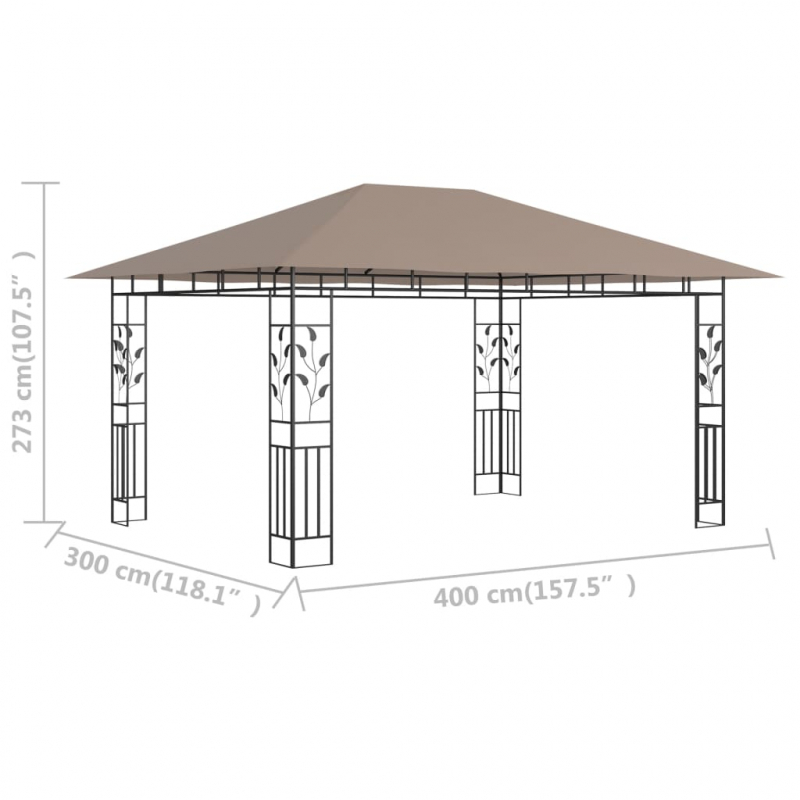 Pavillon mit Moskitonetz 4x3x2,73 m Taupe 180 g/m²