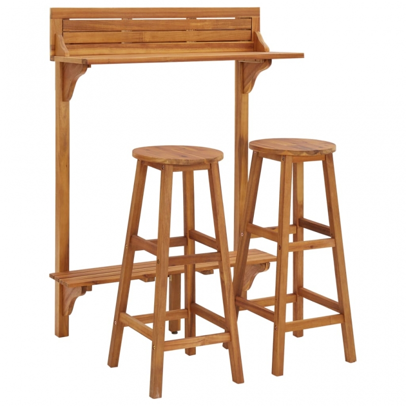 3-tlg. Balkon-Bar-Set Massivholz Akazie