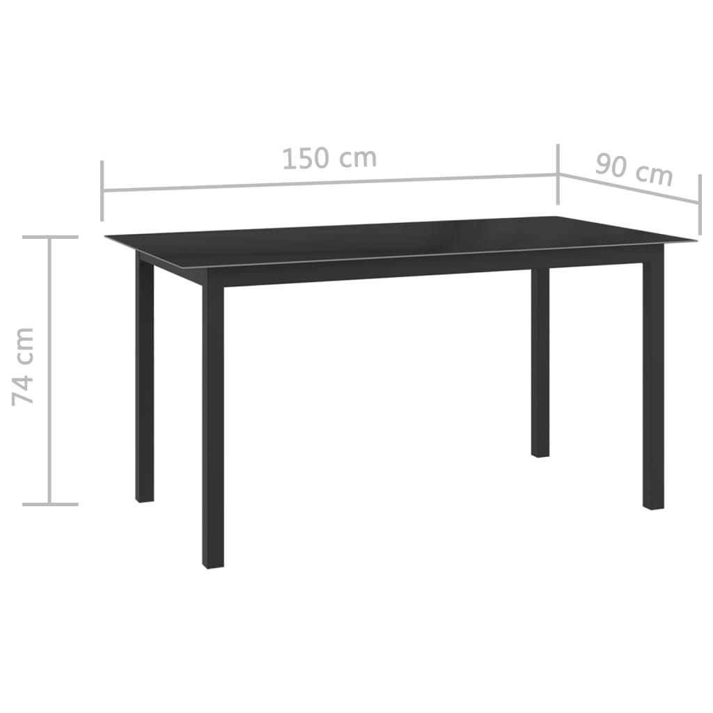 Gartentisch Schwarz 150x90x74 cm Aluminium und Glas