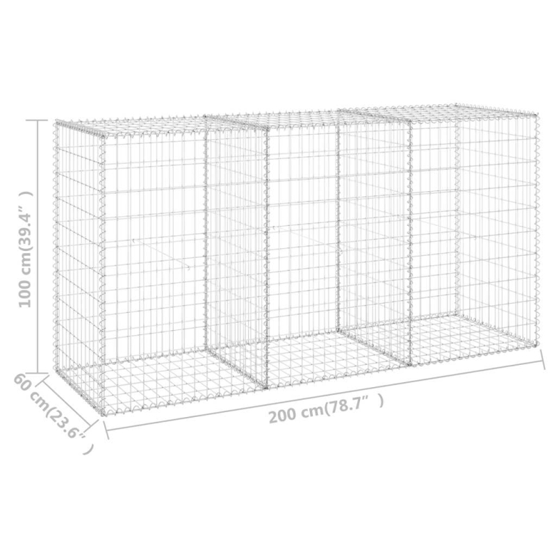 Gabionenwand mit Abdeckung Verzinkter Stahl 200x60x100 cm