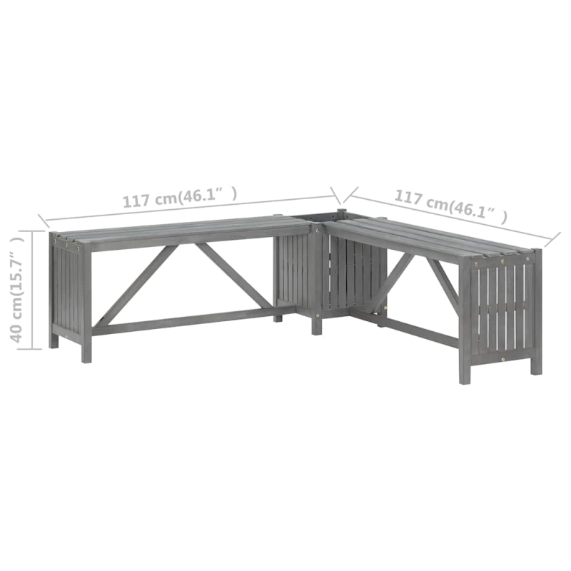 Garten-Eckbank mit Pflanzkübel 117 cm Massivholz Akazie Grau
