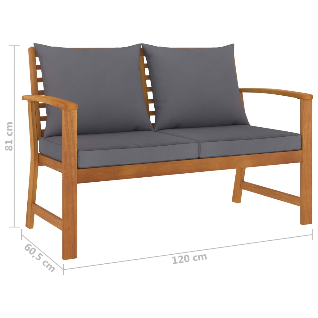 Gartenbank 120 cm mit Dunkelgrauen Kissen Massivholz Akazie