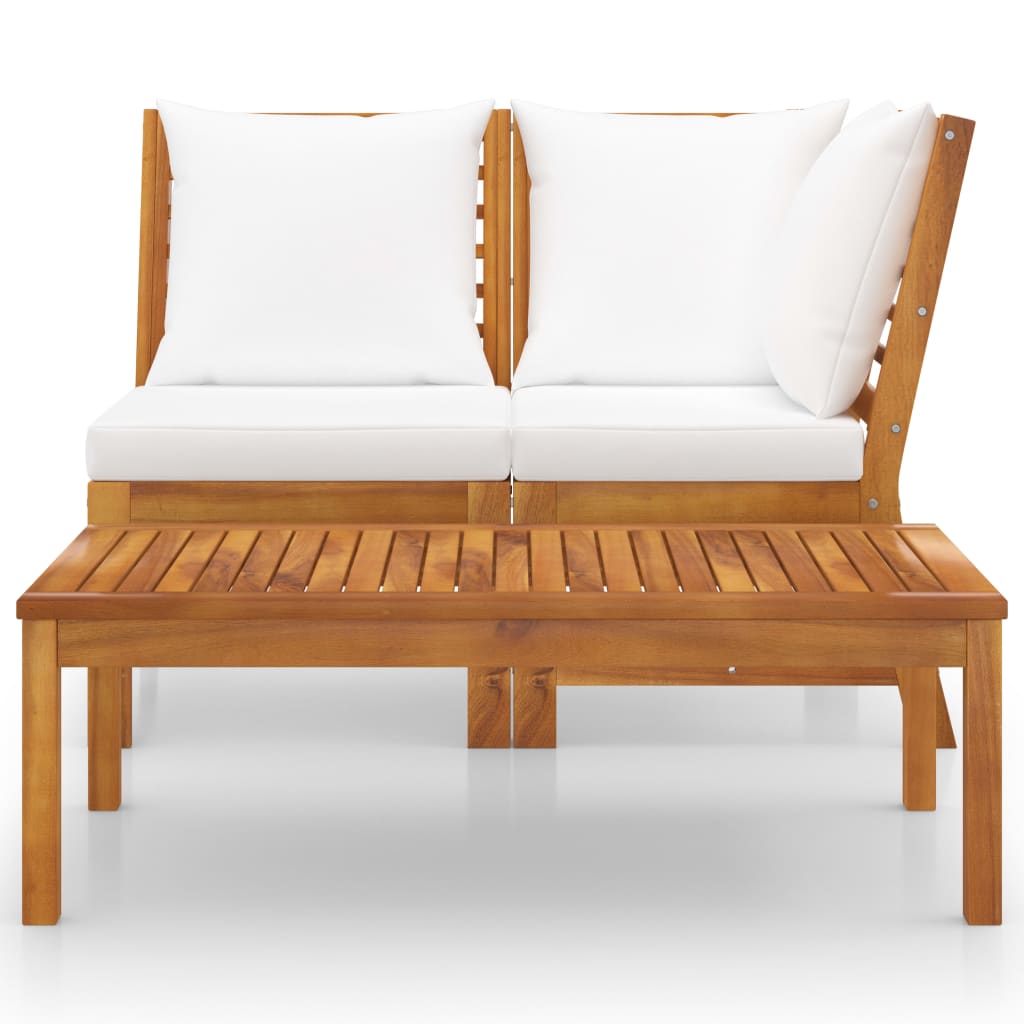 3-tlg. Garten-Lounge-Set mit Creme Kissen Akazie Massivholz