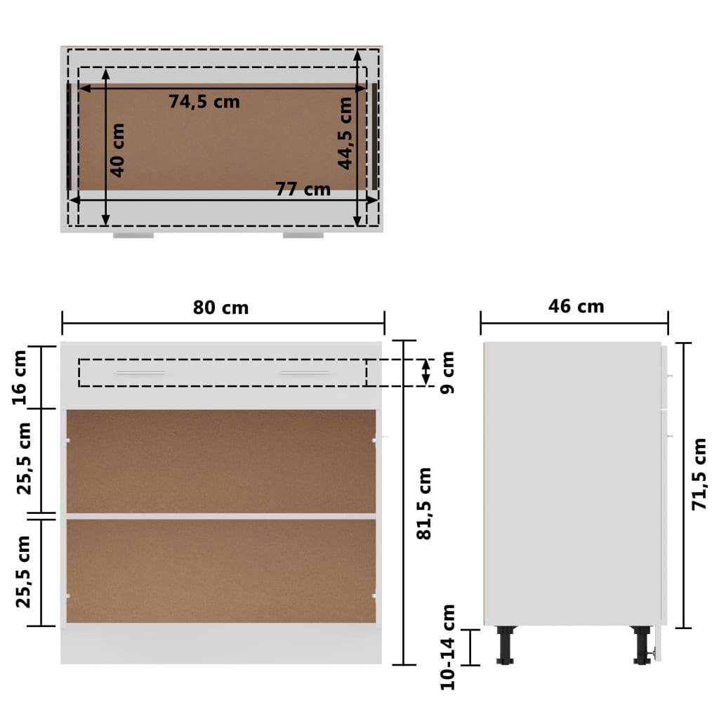 Schubunterschrank Weiß 80x46x81,5 cm Holzwerkstoff