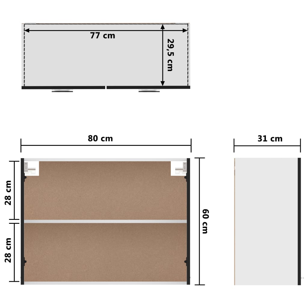 Hängeschrank Schwarz 80x31x60 cm Holzwerkstoff