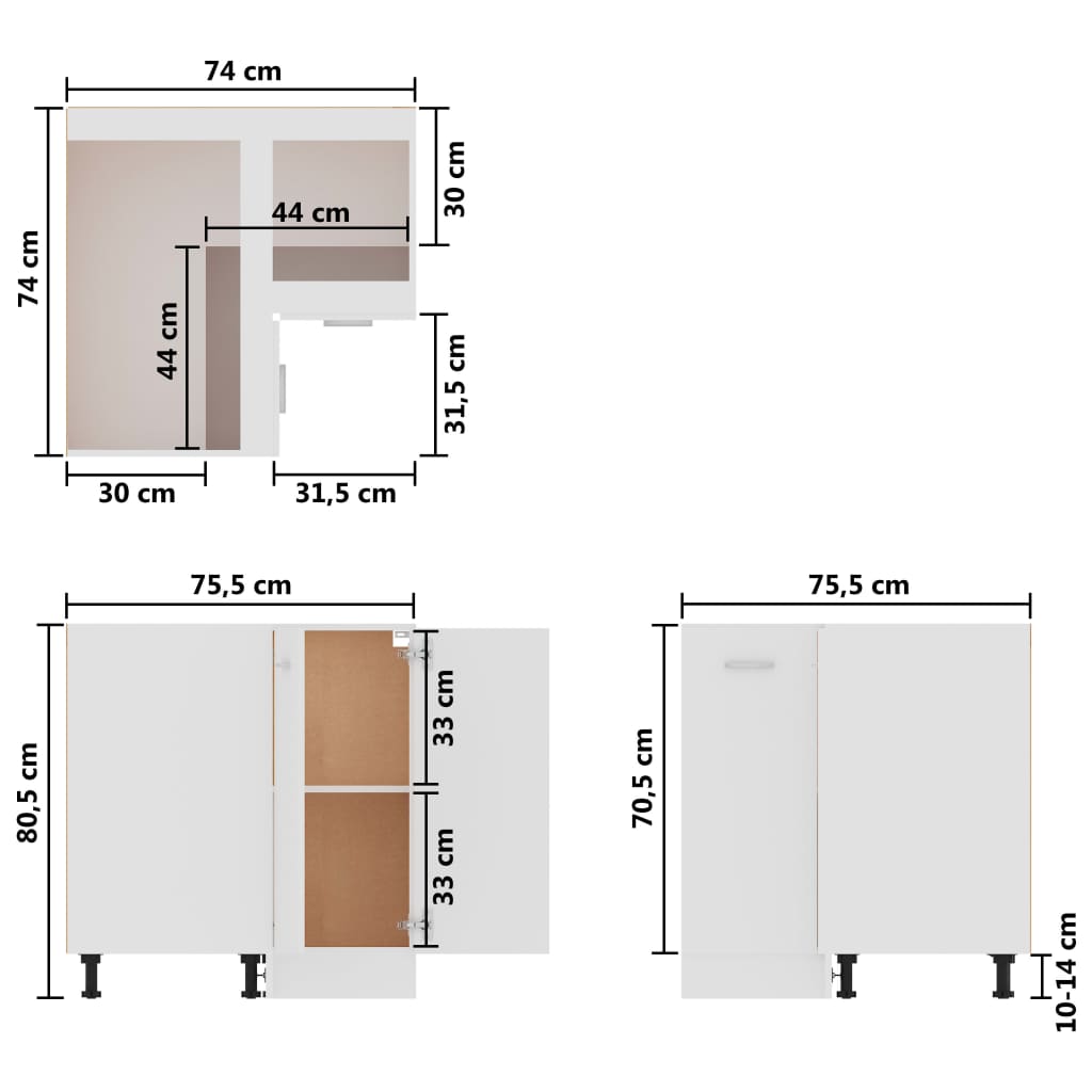 Eckunterschrank Lyon Weiß 75,5x75,5x81,5 cm Holzwerkstoff