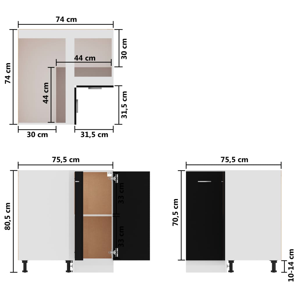 Eckunterschrank Lyon Schwarz 75,5x75,5x81,5 cm Holzwerkstoff