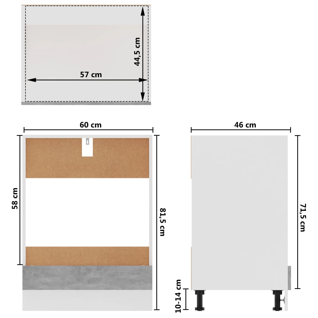 Herdumbauschrank Betongrau 60x46x81,5 cm Holzwerkstoff