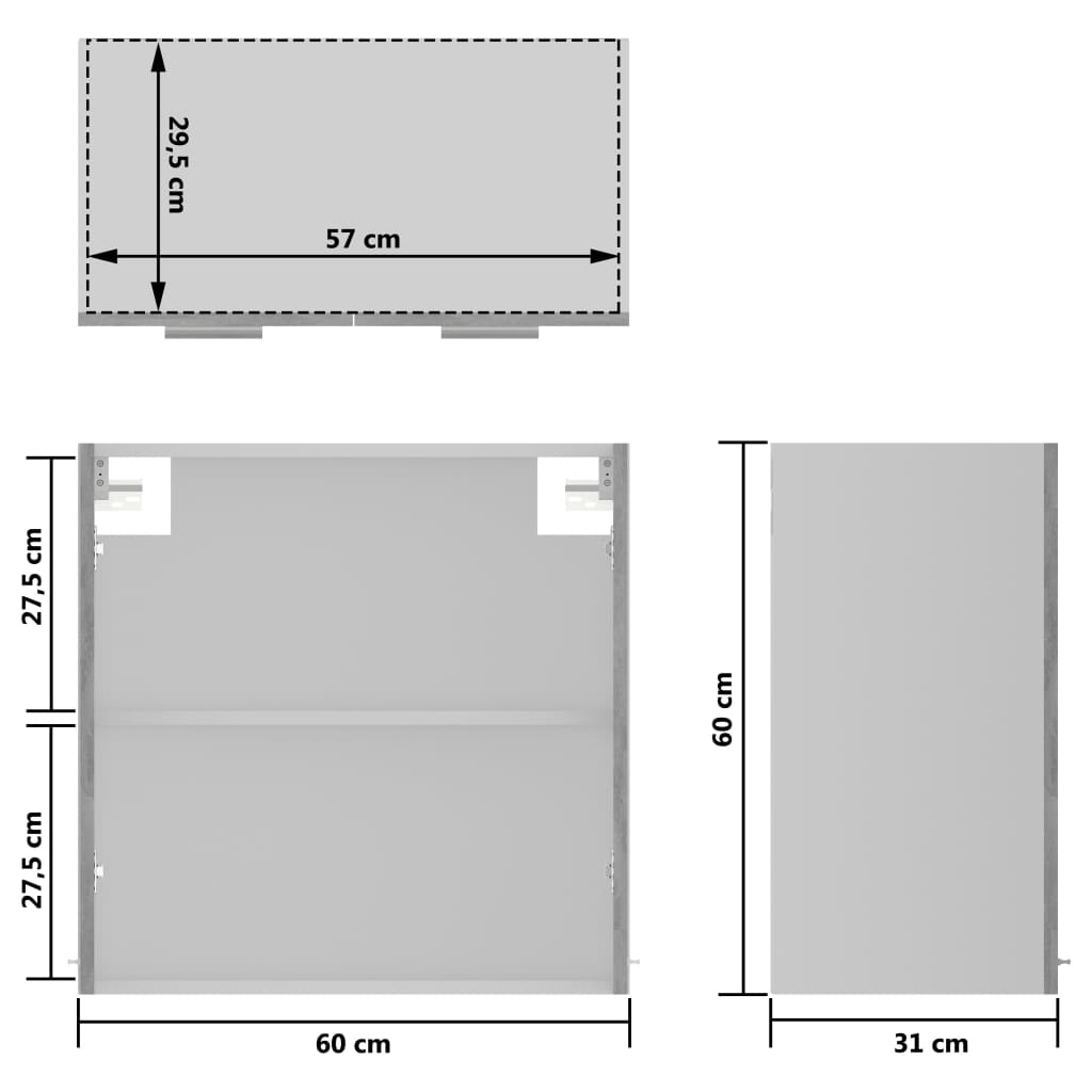 Hängeglasschrank Betongrau 60x31x60 cm Holzwerkstoff