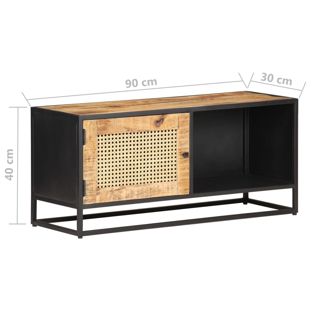 TV-Schrank 90x30x40 cm Raues Mangoholz und Wiener Geflecht