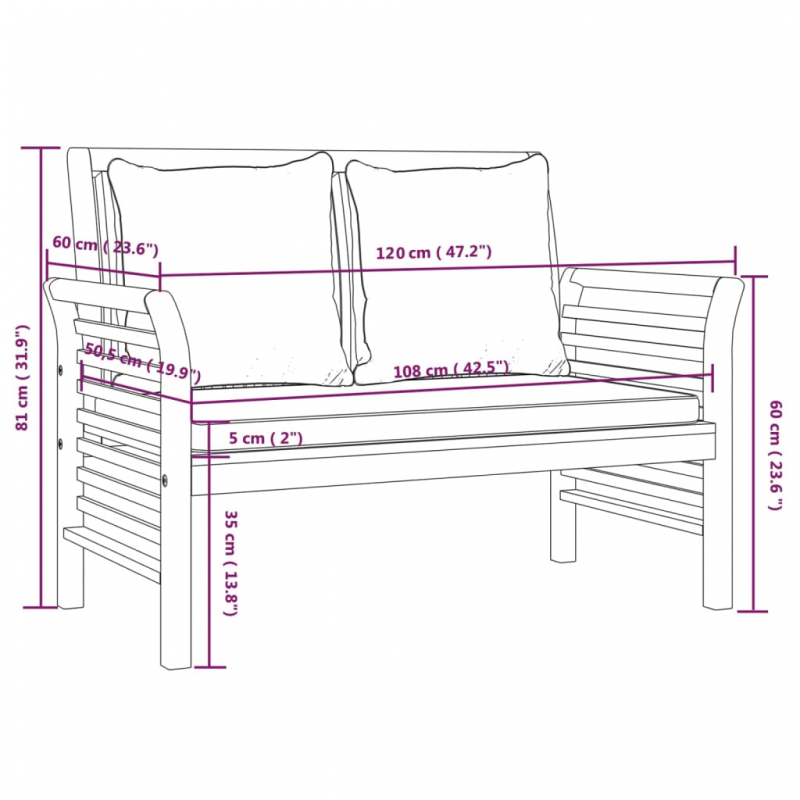 Sofabank mit Cremeweißen Kissen Massivholz Akazie