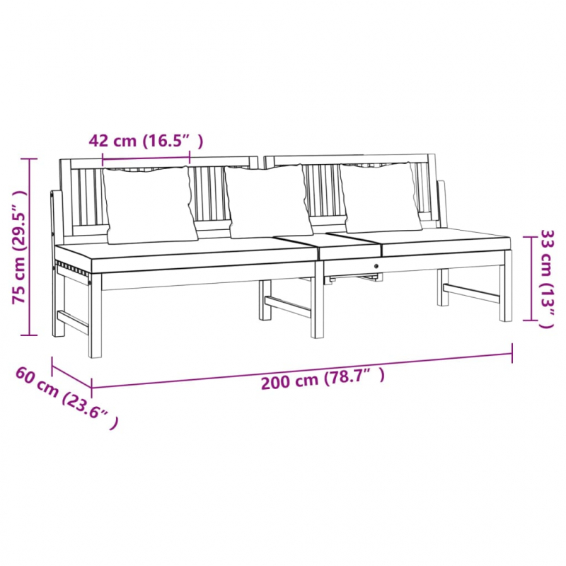 vidaxL Tagesbett mit Cremeweißen Kissen 200x60x75 cm Massivholz Akazie