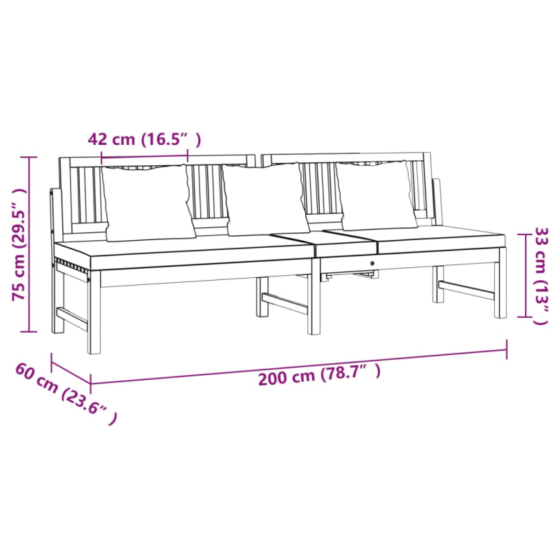 vidaxL Tagesbett mit Grauen Kissen 200x60x75 cm Massivholz Akazie