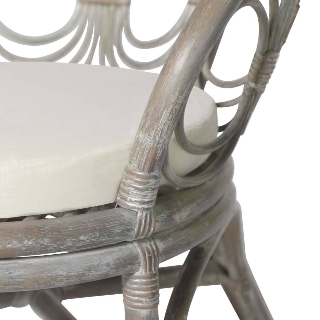 Esszimmerstuhl mit Kissen Grau Natur Rattan Leinen
