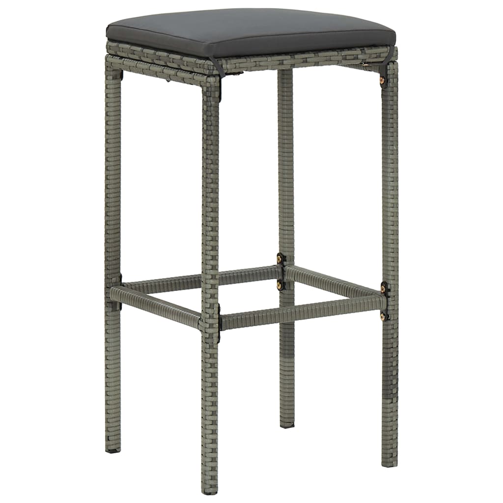 Barhocker mit Kissen 2 Stk. Grau Poly Rattan