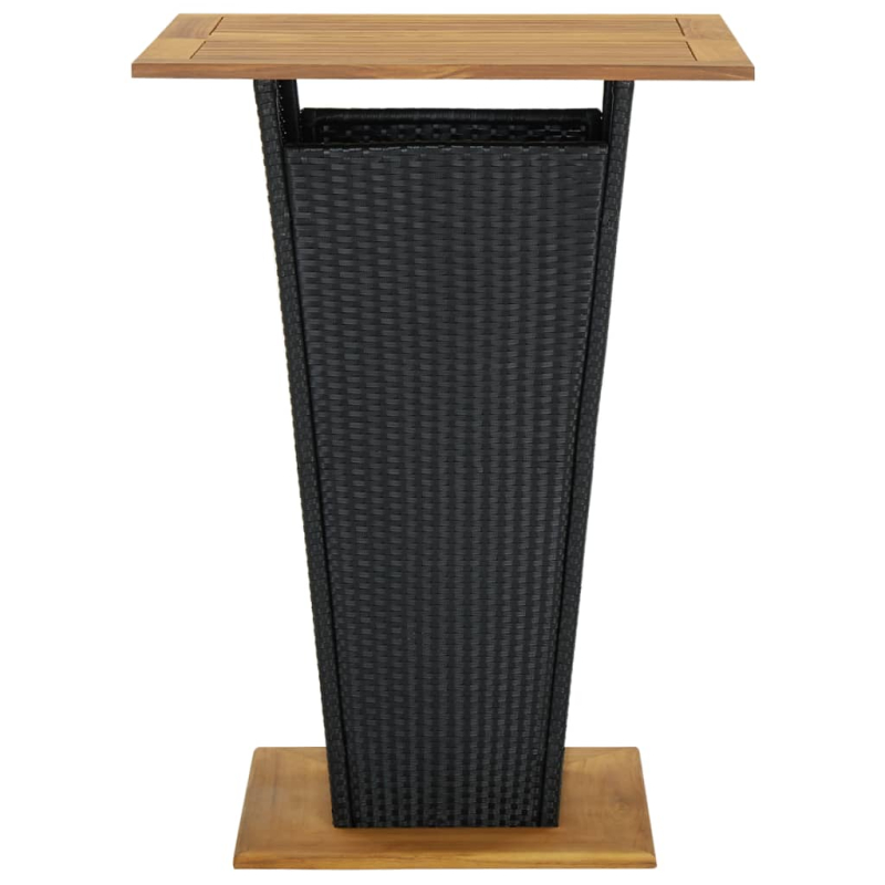 Bartisch Schwarz 80x80x110 cm Poly Rattan und Massivholz Akazie
