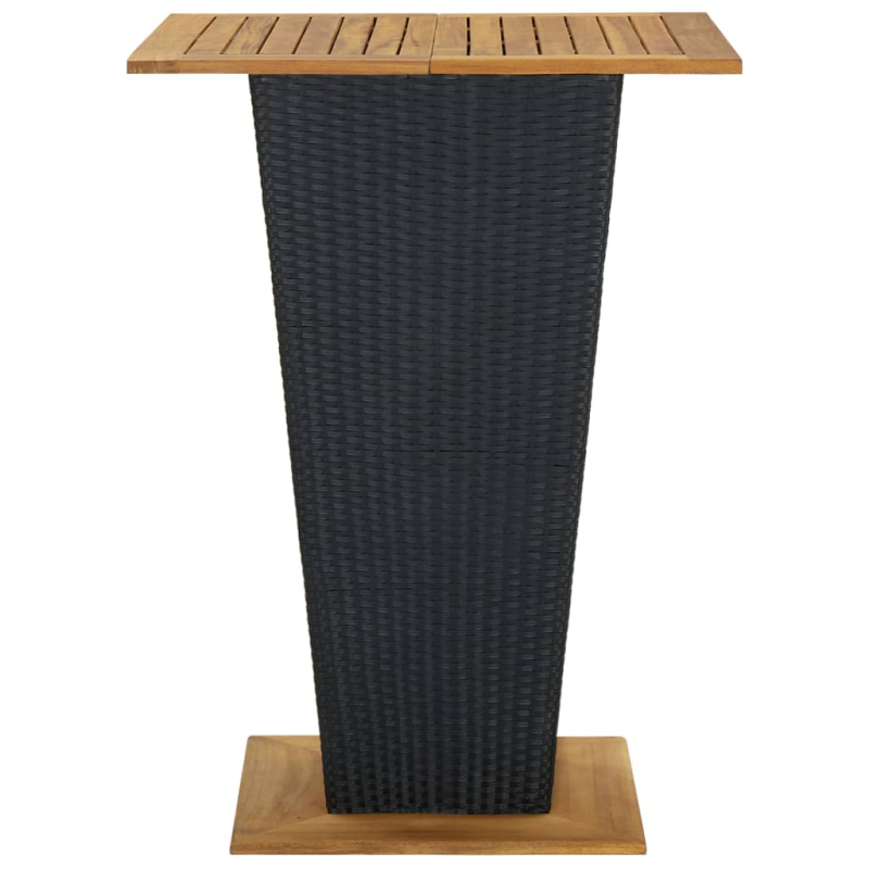 Bartisch Schwarz 80x80x110 cm Poly Rattan und Massivholz Akazie