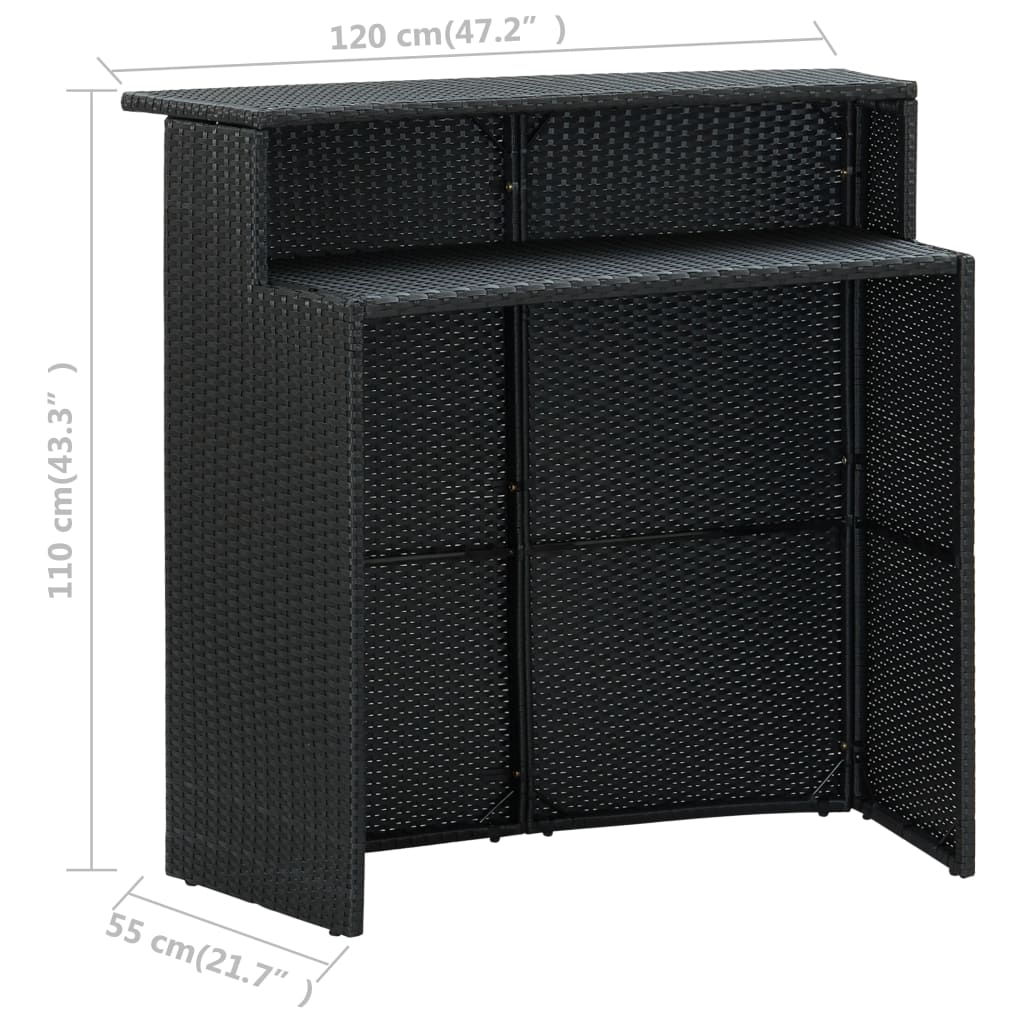 Garten-Bartisch Schwarz 120x55x110 cm Poly Rattan
