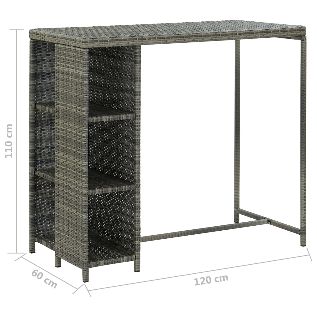 Bartisch mit Regal Grau 120x60x110 cm Poly Rattan