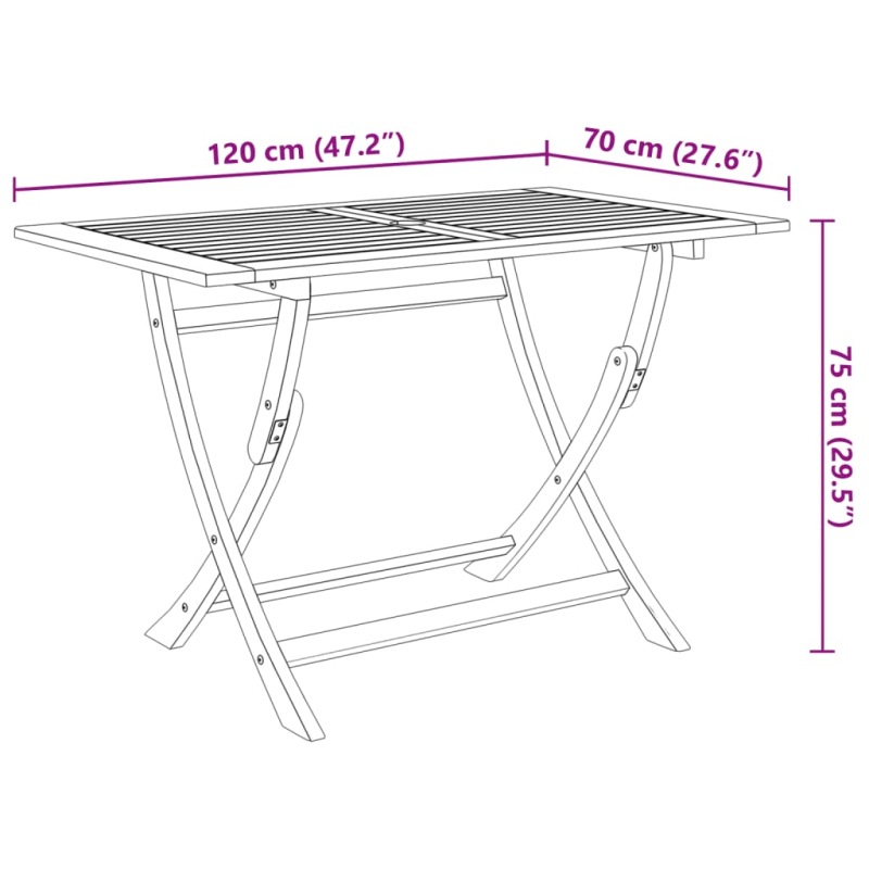 Klappbarer Gartentisch 120x70x75 cm Massivholz Akazie