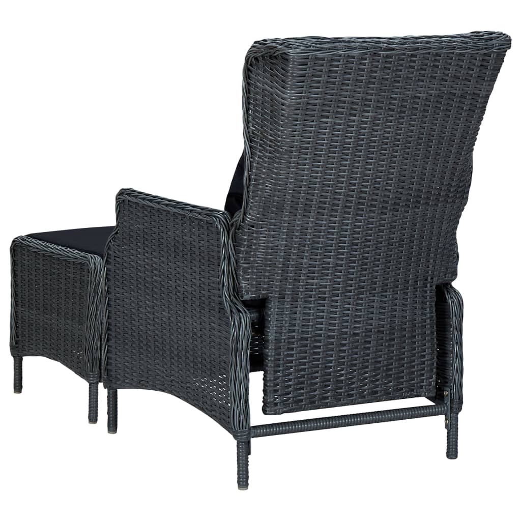 Gartensessel Verstellbar mit Fußhocker Poly-Rattan Dunkelgrau