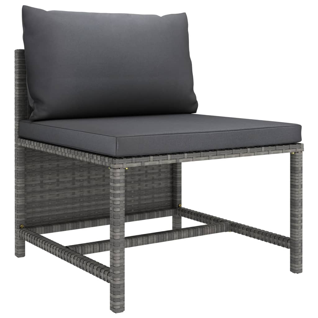 4-Sitzer-Gartensofa mit Kissen Grau Poly Rattan