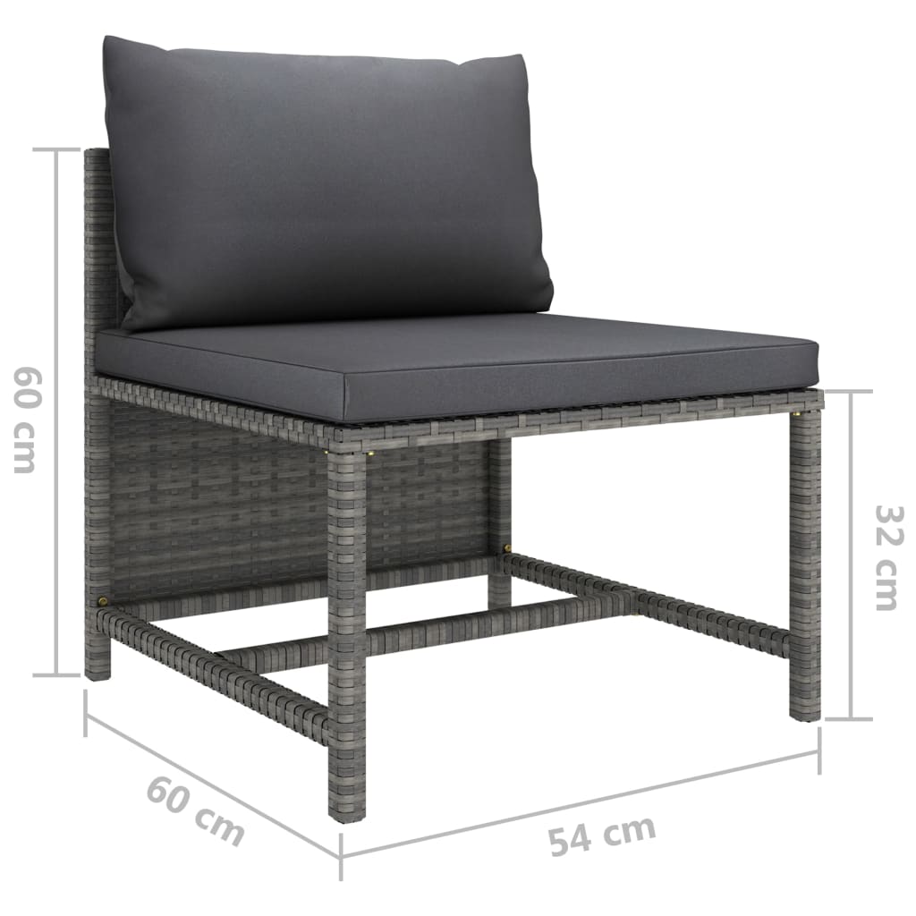 4-Sitzer-Gartensofa mit Kissen Grau Poly Rattan