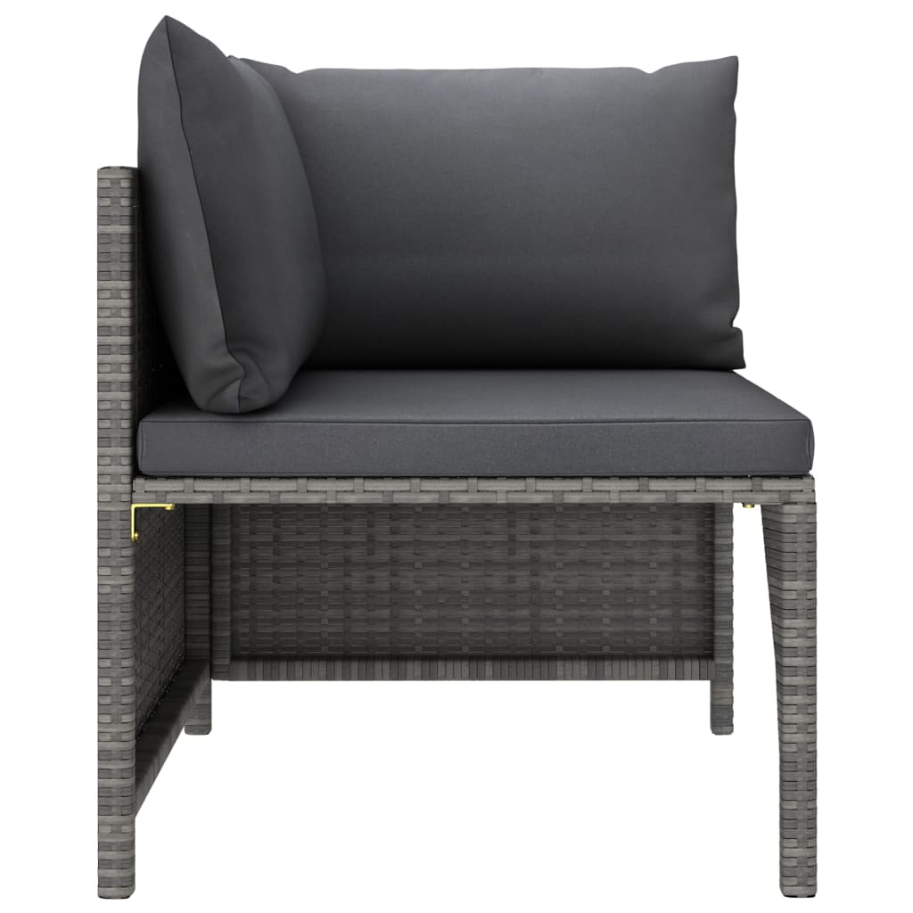 3-tlg. Garten-Lounge-Set mit Kissen Poly Rattan Grau
