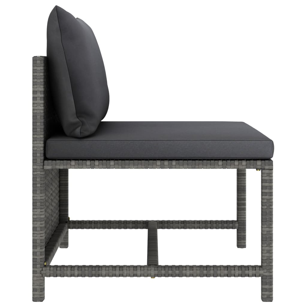 3-tlg. Garten-Lounge-Set mit Kissen Poly Rattan Grau
