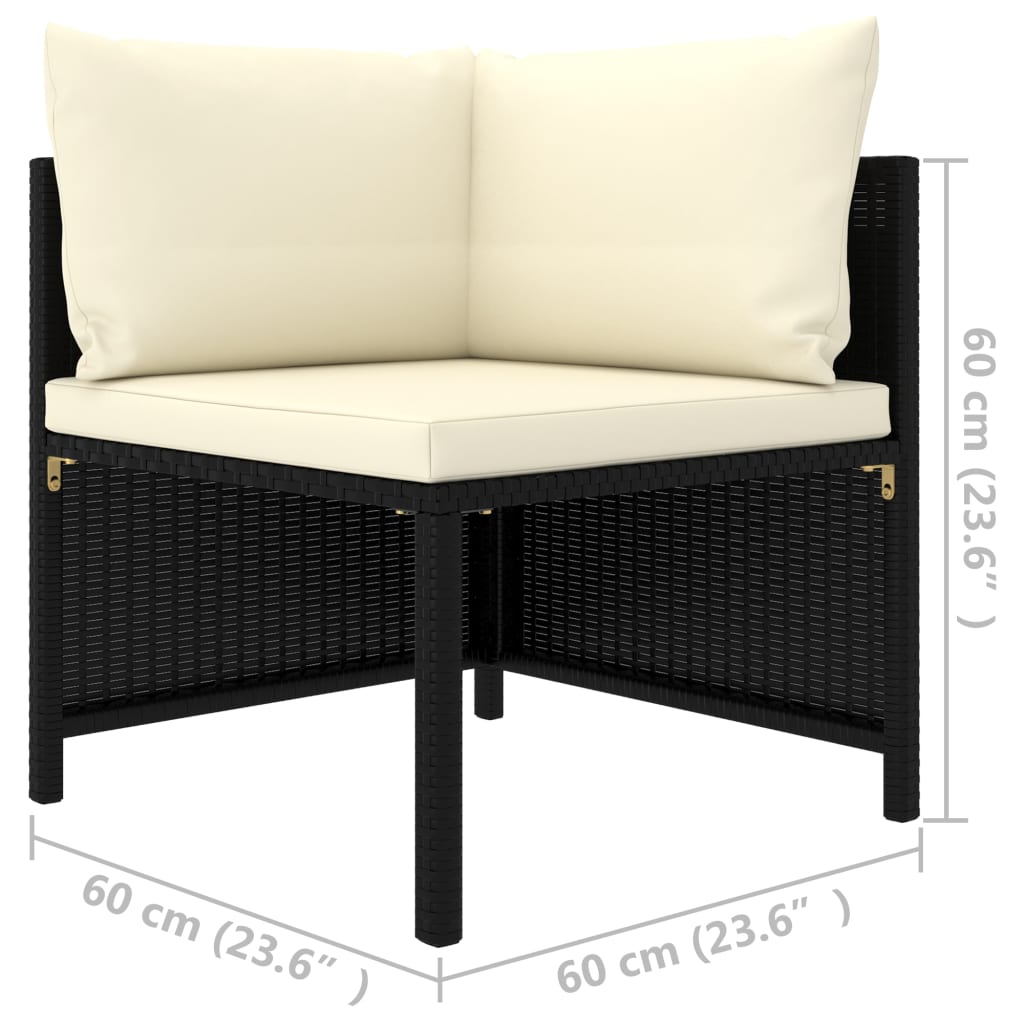 Modular-Ecksofa mit Kissen Schwarz Poly Rattan