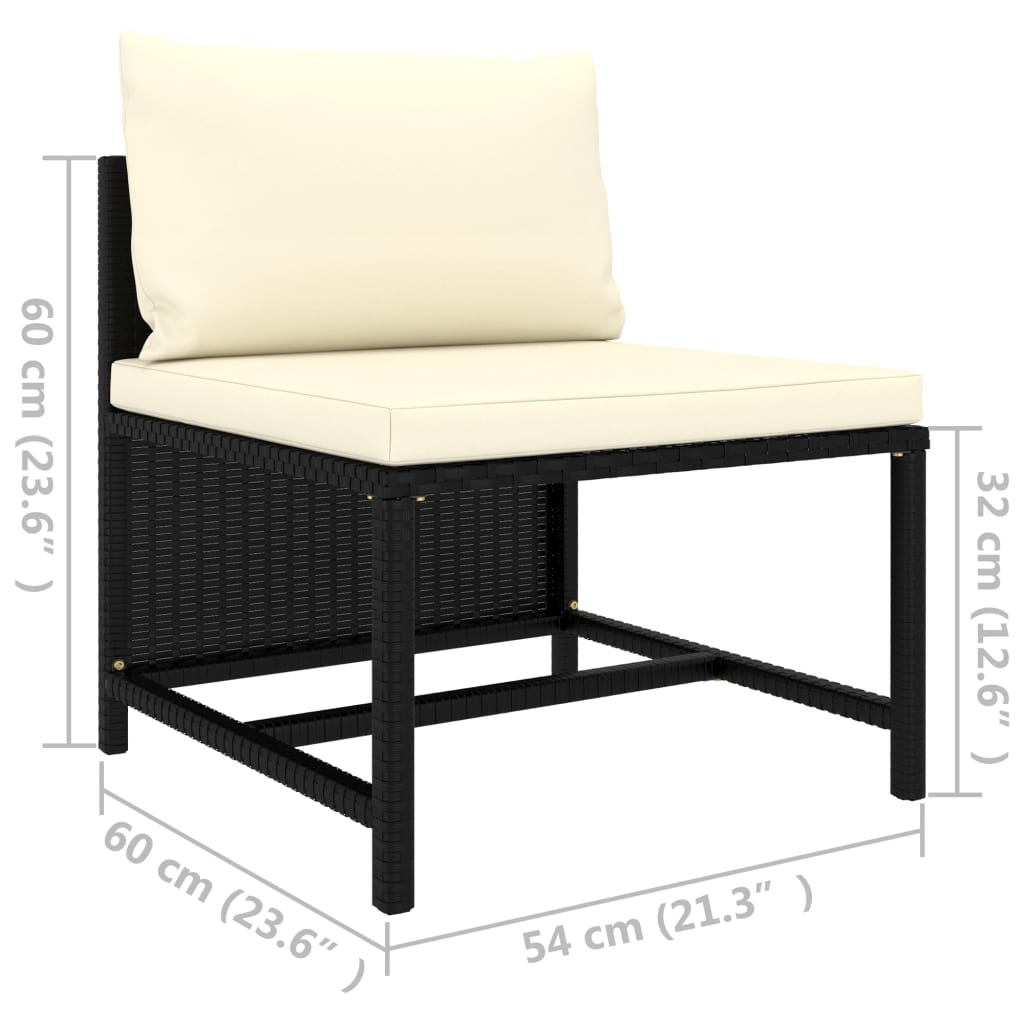 Modular-Mittelsofa mit Kissen Schwarz Poly Rattan