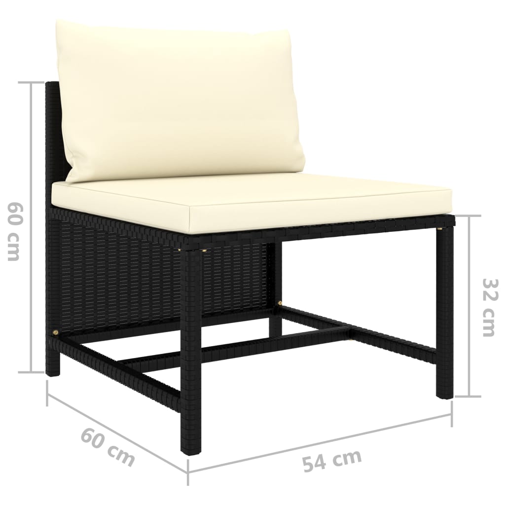 3-Sitzer-Gartensofa mit Auflagen Schwarz Poly Rattan