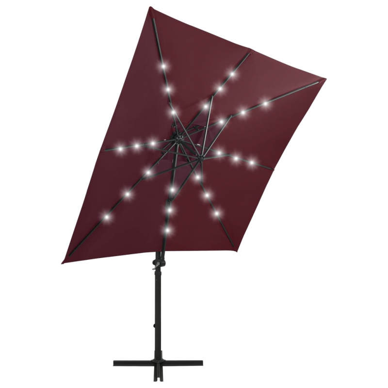 Ampelschirm mit Mast und LED-Beleuchtung Bordeauxrot 250 cm