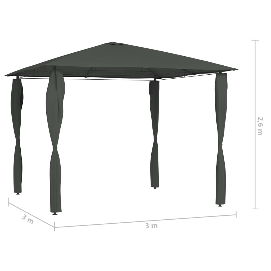 Pavillon mit Pfostenabdeckungen 3x3x2,6 m Anthrazit 160 g/m²