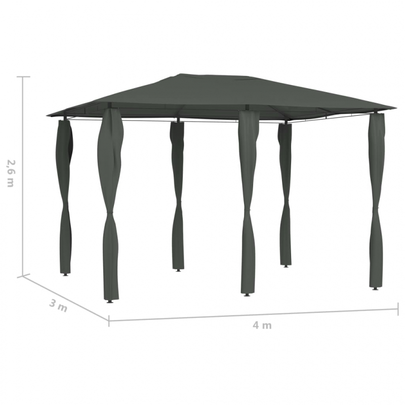 Pavillon mit Pfostenabdeckungen 3x4x2,6 m Anthrazit 160 g/m²