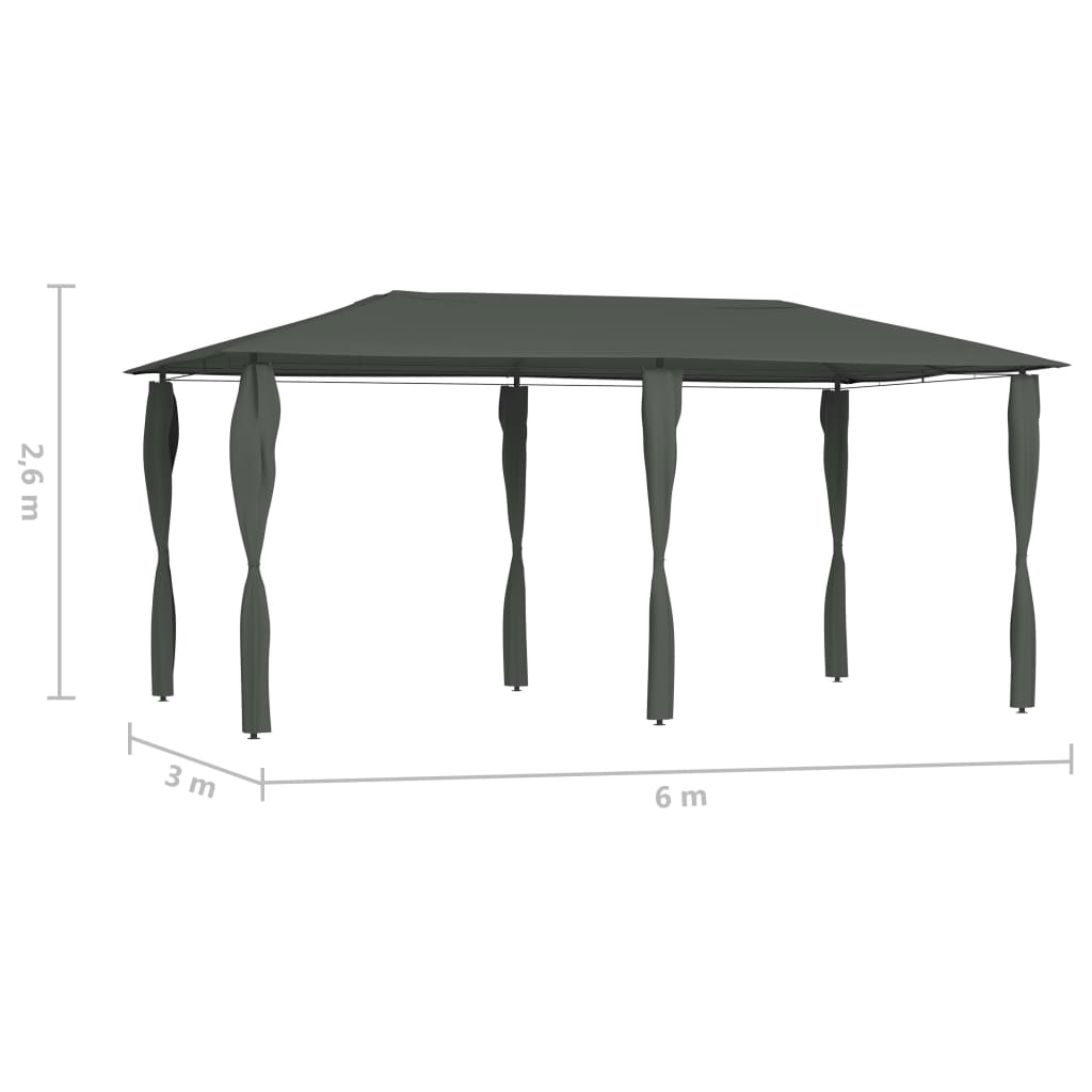 Pavillon mit Pfostenabdeckungen 3x6x2,6 m Anthrazit 160 g/m²