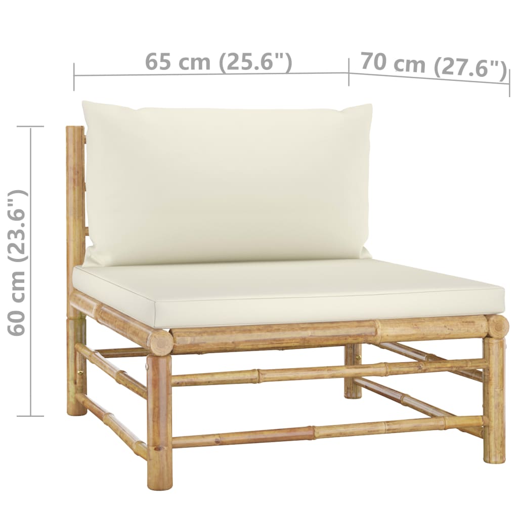 Garten-Mittelsofa mit Kissen Cremeweiß Bambus