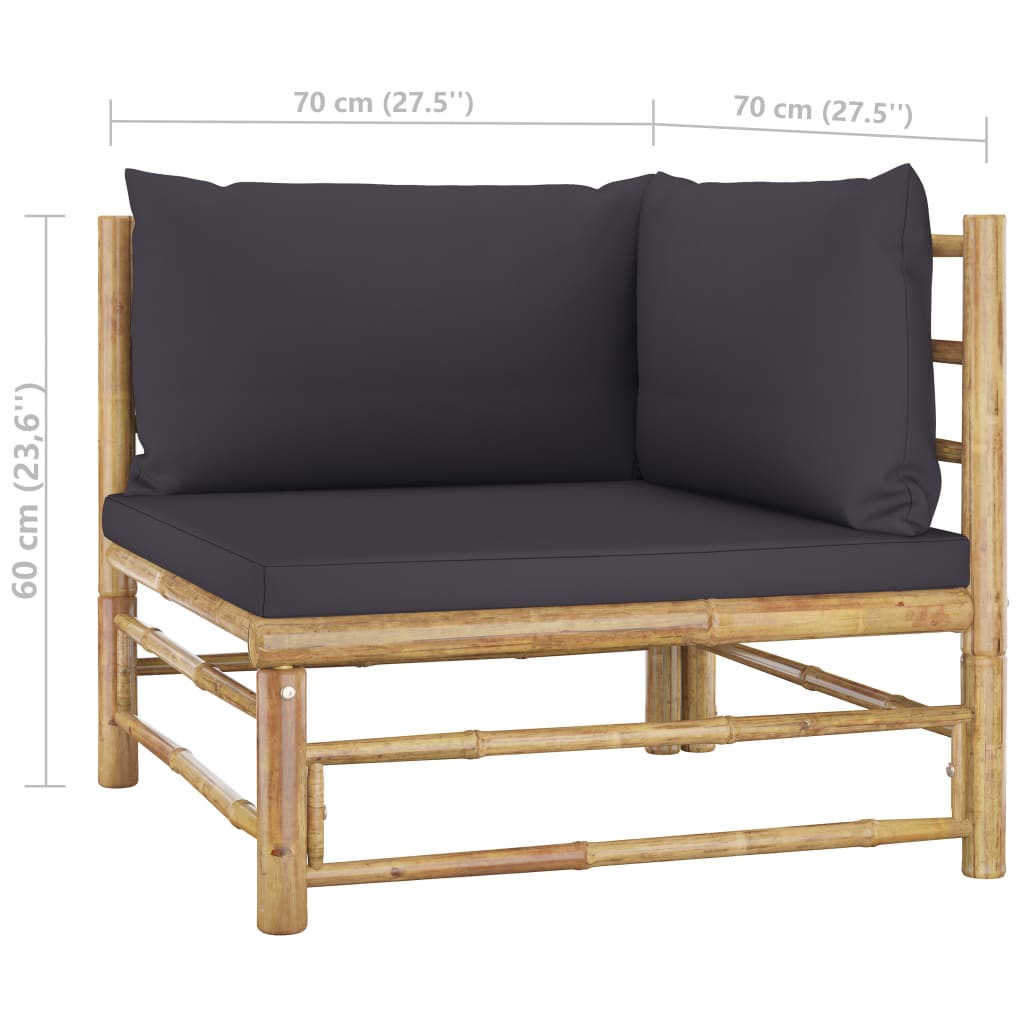 2-tlg. Garten-Lounge-Set mit Dunkelgrauen Kissen Bambus