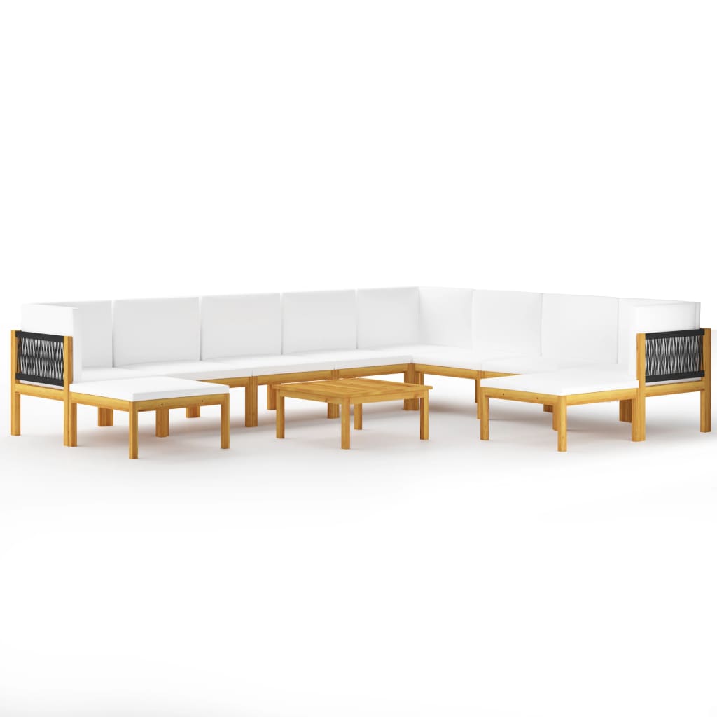 11-tlg. Garten-Lounge-Set mit Kissen Cremeweiß Massivholz Akazie