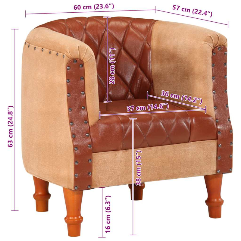 Sessel Braun Echtleder und Massivholz Mango