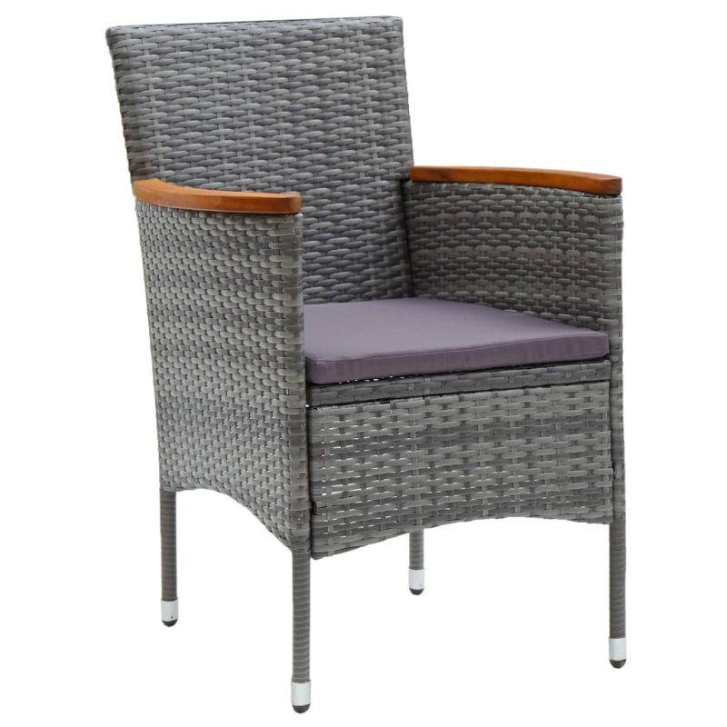 3-tlg. Bistro-Set Poly Rattan und Akazienholz Grau