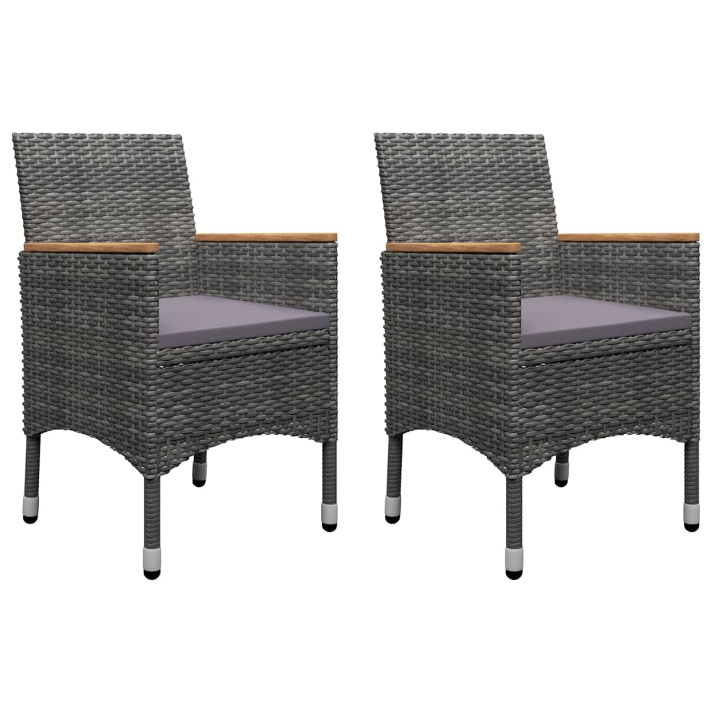 3-tlg. Bistro-Set Poly Rattan und Hartglas Grau