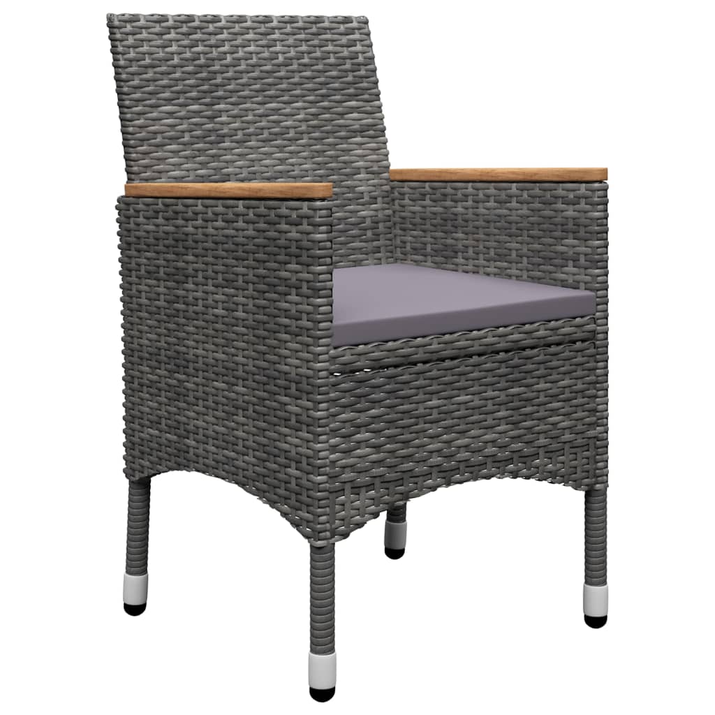 3-tlg. Bistro-Set Poly Rattan und Hartglas Grau