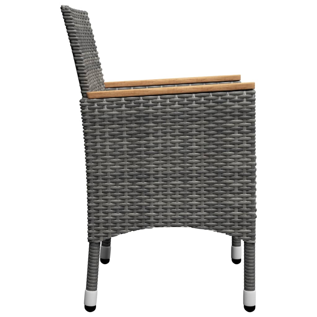 3-tlg. Bistro-Set Poly Rattan und Hartglas Grau